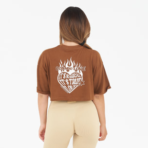 T-shirt crop top da donna COSMIC LOVE marrone