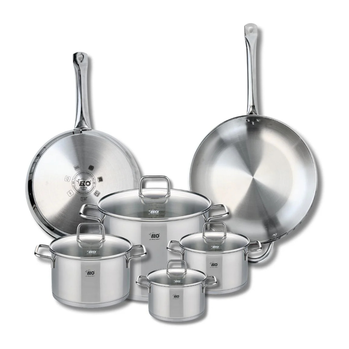 Ensemble de 2 Poêles de cuisson 28 et 32 cm et 4 faitouts 14, 16, 20 et 26 cm Elo Profi Citrin