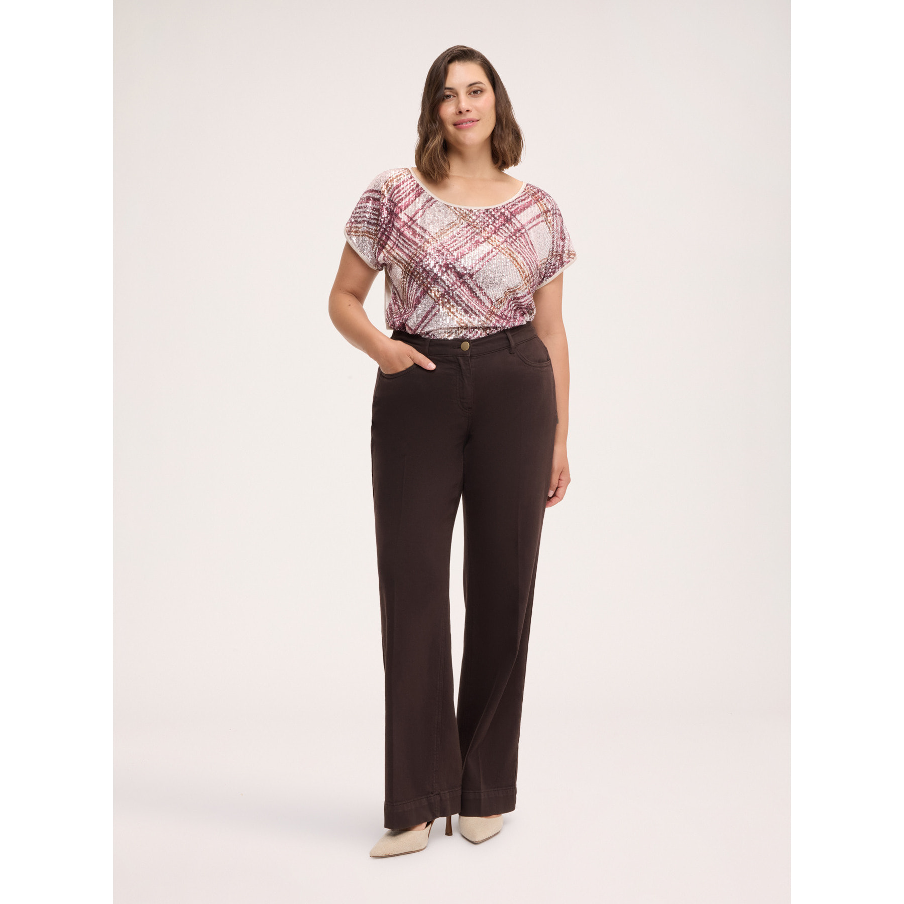 Fiorella Rubino - Pantalones acampanados de algodón elástico - Marrón