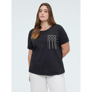 Fiorella Rubino - Camiseta de algodón con bolsillo decorado - Negro