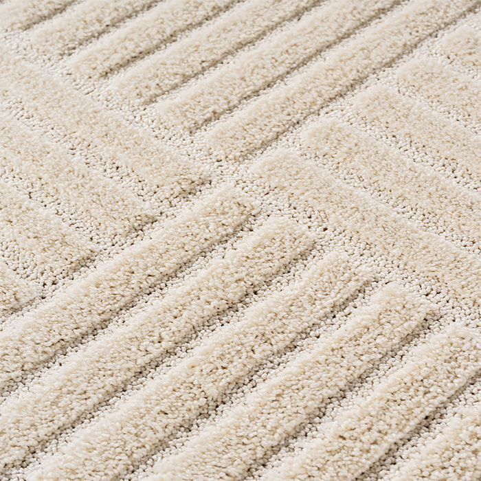 TURIN - Tapis rond moderne à motif graphique en relief crème