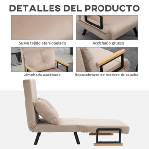 Sofá Cama Individual Plegable Silla Cama Convertible 3 en 1 con Respaldo Ajustable de 5 Niveles y Almohada Acolchada para Oficina Dormitorio Salón Carga 120 kg 63x73x81 cm Beige