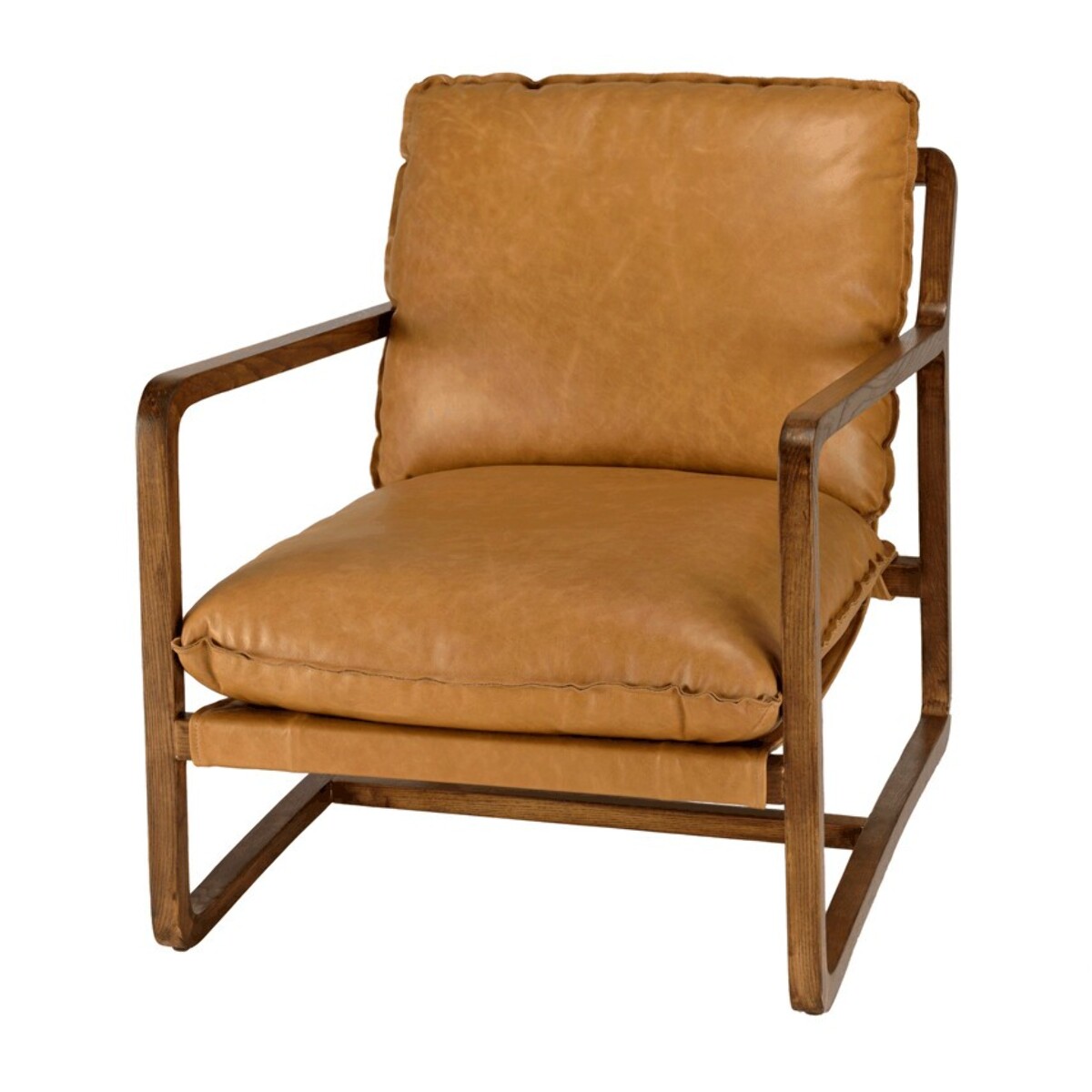 GASTON - Fauteuil incliné vintage cuir marron cognac, structure en bois