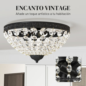 Lámpara de Techo de Cristal Clásica con 2 Casquillos E14, 40W, Plafón de Techo Vintage con 168 Cuentas de Cristal para Dormitorio, Salón, Cocina y Comedor, Negro