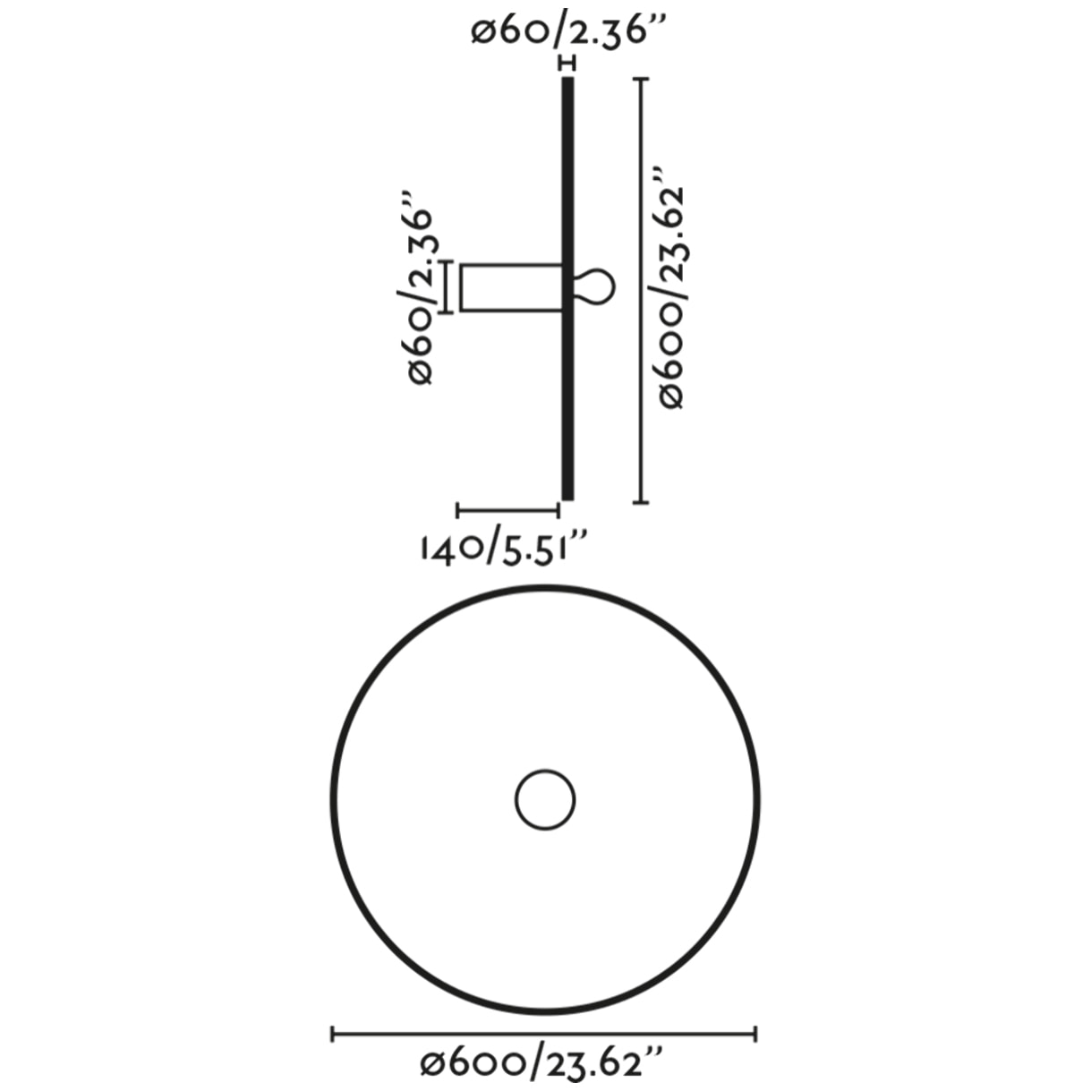 COSTAS 600 H140 Lámpara aplique/plafón negra/ratán