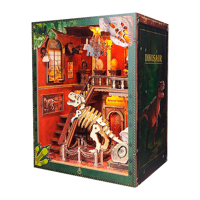Studio di dinosauri. Book Nook in legno, design 3D realistico con grande dettaglio, copertura e luci led. Con 153 pezzi.