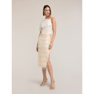 Motivi - Camiseta laminada con escote asimétrico - Oro