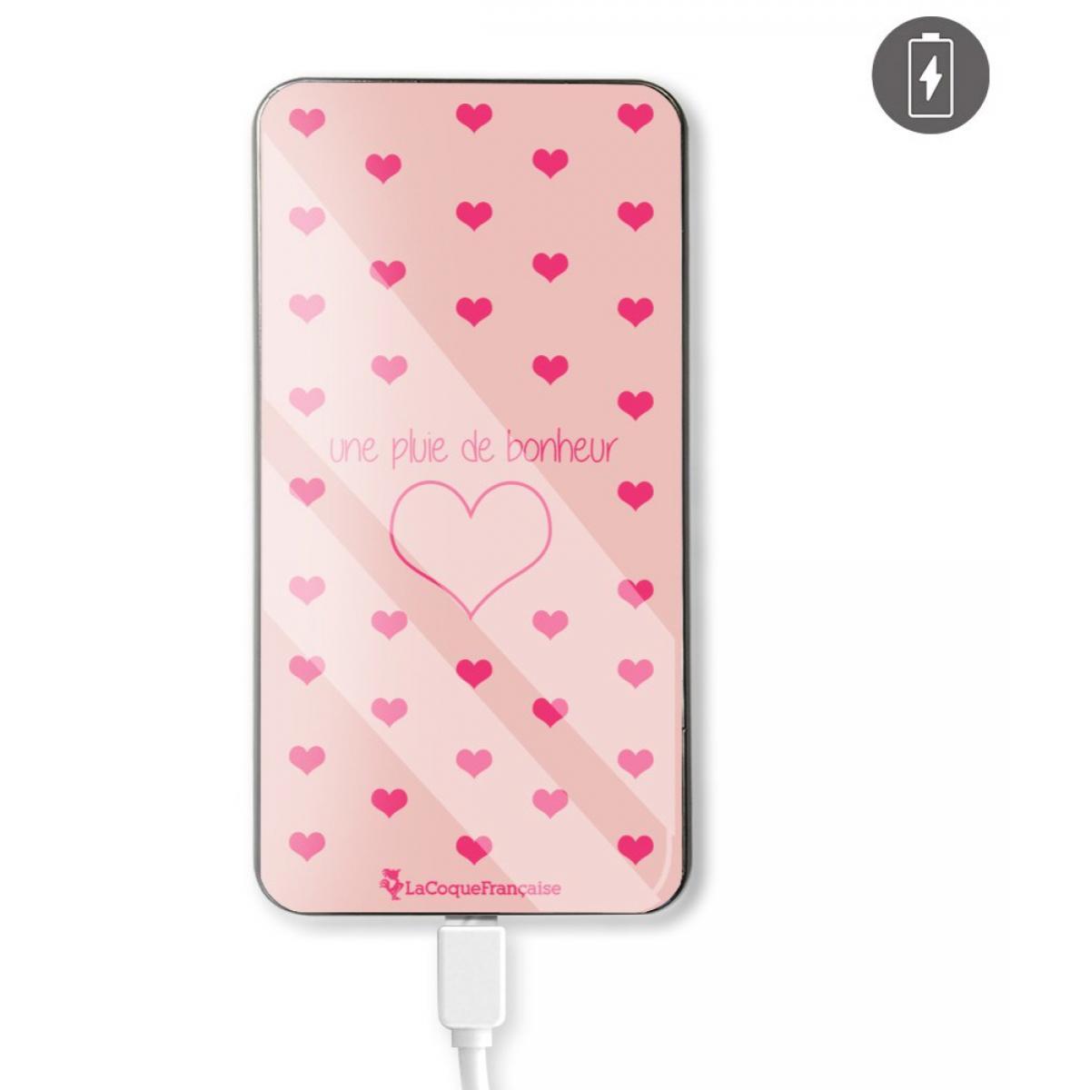 Batterie en verre trempé universel 8000mAh Pluie de Bonheur Rose Motif Ecriture Tendance La Coque Francaise