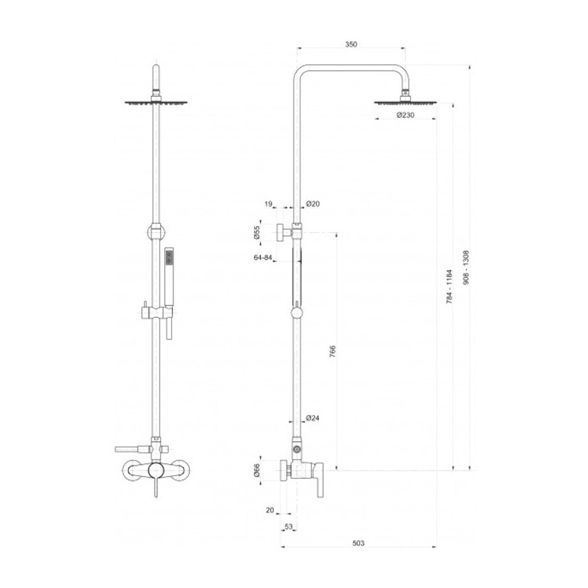 Paini - Colonne de douche Air Fresh 230 avec mitigeur mécanique Hoby