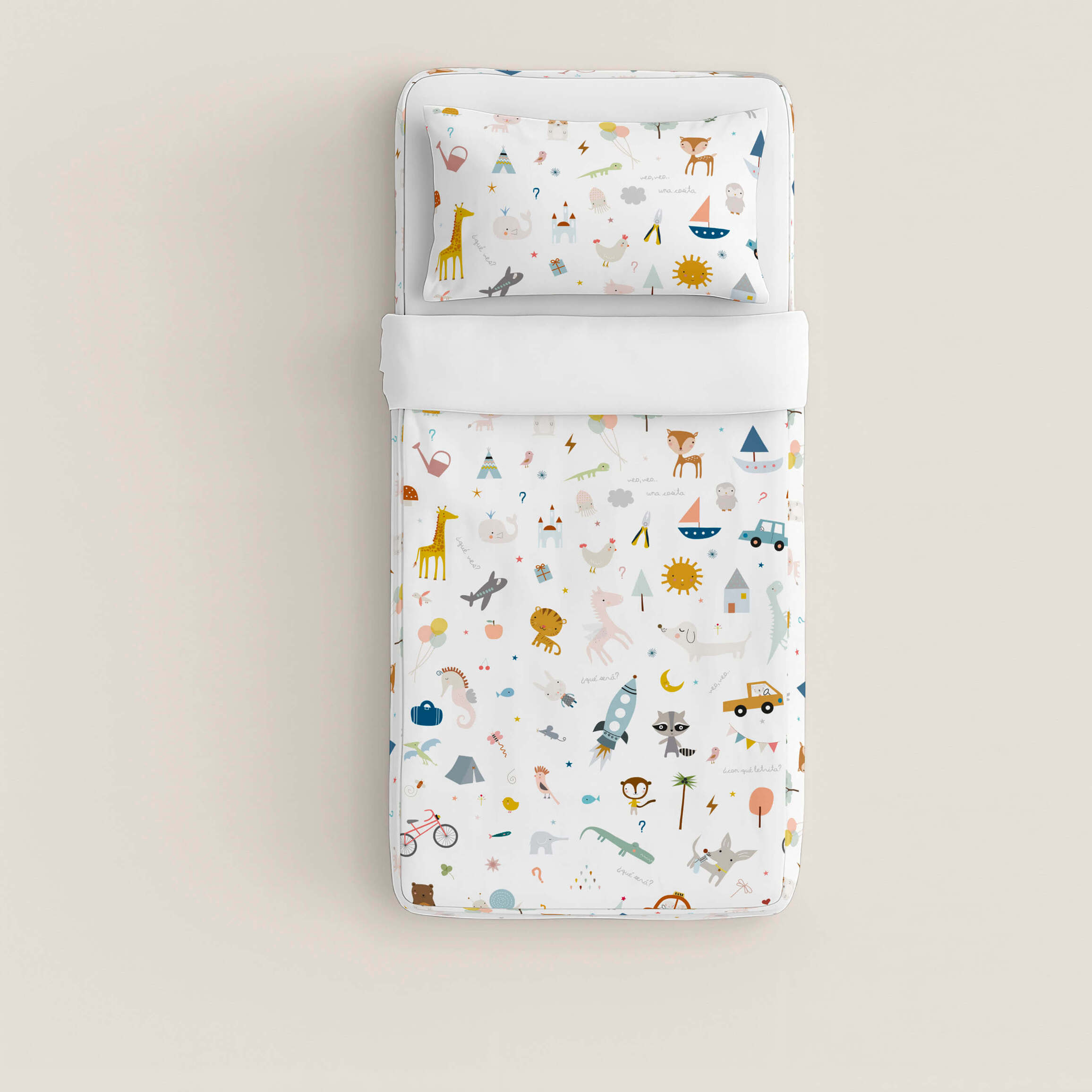 Saco Nórdico Estampado - Infantil - Con cremallera - Incluye 1 Funda de Almohada - 100% Algodón - Veo Veo