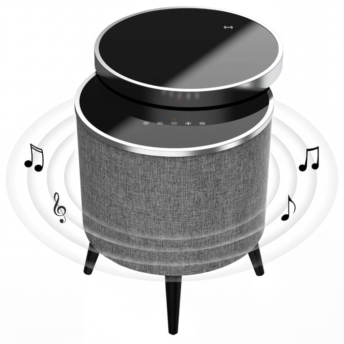 Mesa auxiliar altavoz con sonido de 65W y subwoofer, Bluetooth, base de carga inalámbrica. Mesilla o mesita para dormitorio o sala de estar - TD Systems SM65B11GN [Cristal negro]