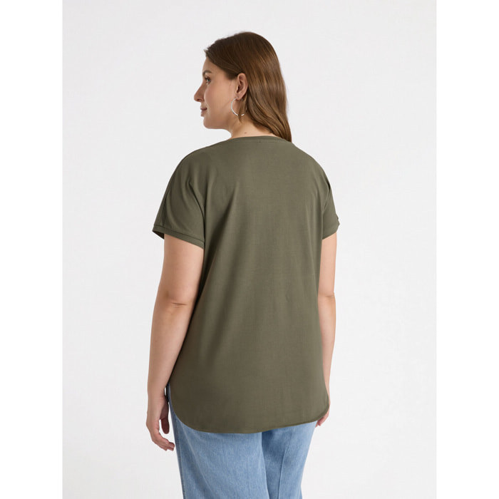 Fiorella Rubino - T-shirt con scritta e ricamo - Verde militare