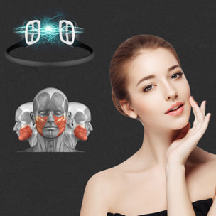 Dispositivo EMS di elettrostimolazione facciale. Effetto rassodante, rimodellante, ammorbidire i segni dell'età. Telecomando, batteria ricaricabile.