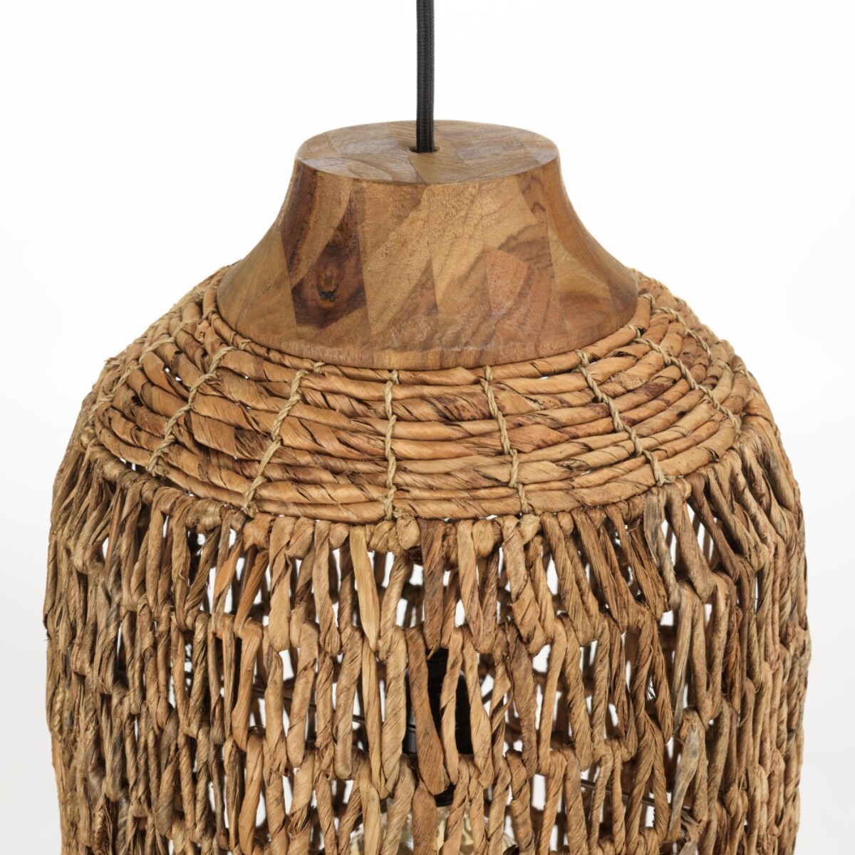 SIXTINE - Suspension 30x30cm en abaca couleur naturelle et teck recyclé