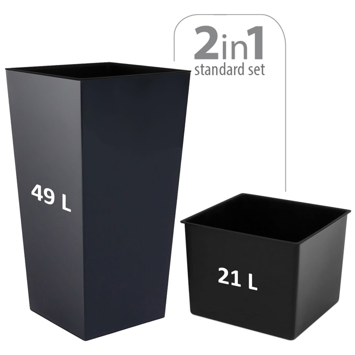 2 unidades de maceta alta urbi 49 litros, de plástico, 32,5 x 32,5 x 61 cm antracita