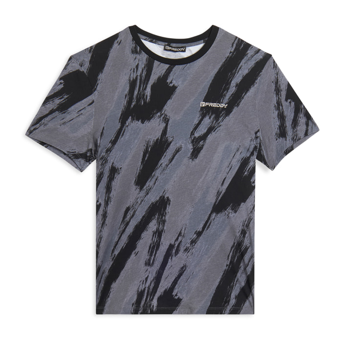 T-shirt stampata effetto pennellata in cotone