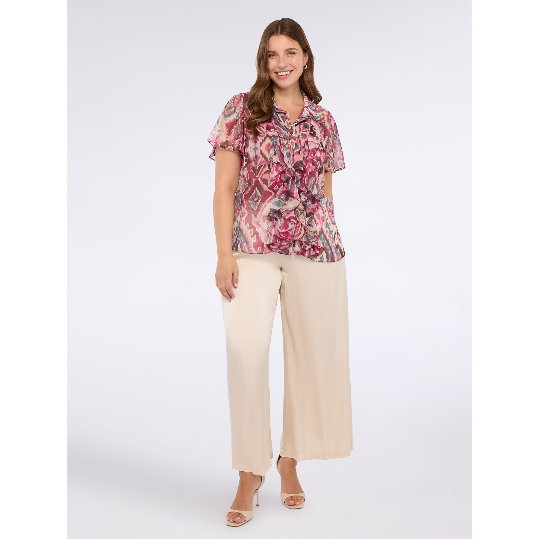 Fiorella Rubino - Blusa in georgette con stampa e volant - Rosa