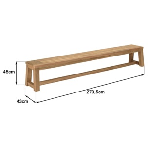 KALLY - Banc de jardin 270x35cm en bois teck recyclé couleur naturelle