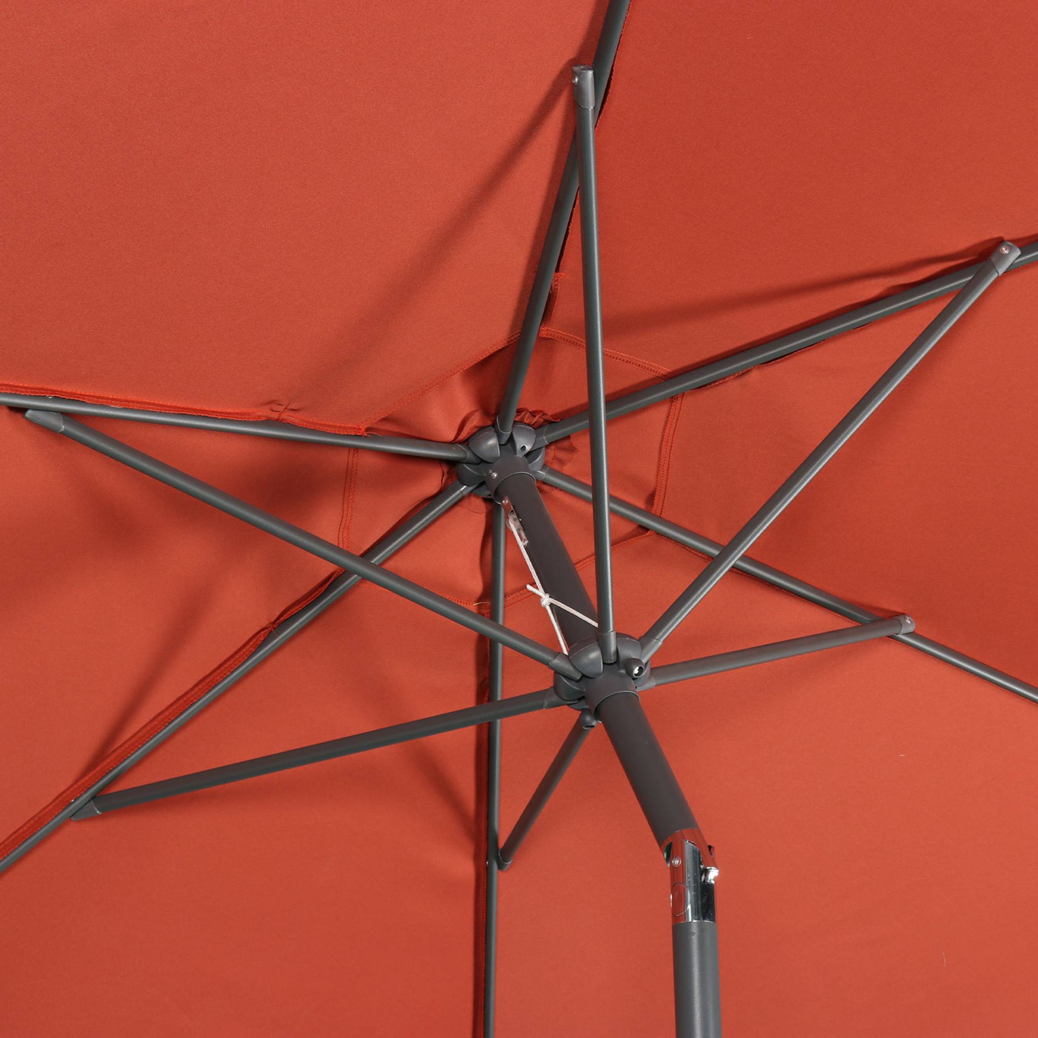 Parasol droit rond Ø300cm - Touquet Terracotta - mât central en aluminium orientable et manivelle d'ouverture