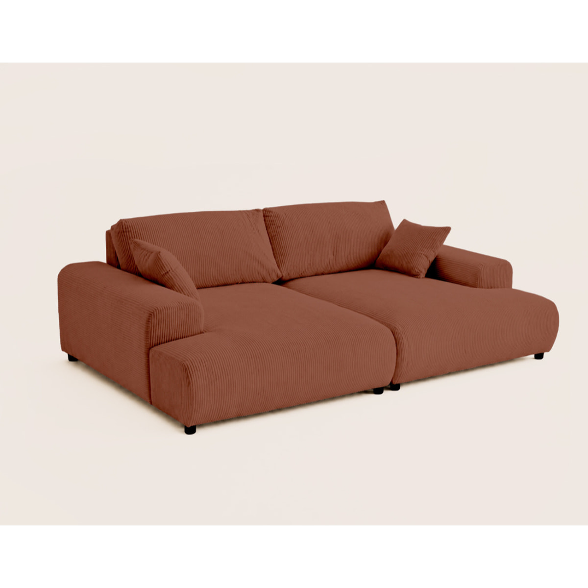 Garance - canapé droit 4 places double méridienne - assise profonde - en velours côtelé - Terracotta