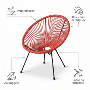 Sedia da giardino in acciaio e vimini sintetico multistring, poltrona outdoor design moderno, resistente a UV e acqua, antiruggine e facile da montare, seduta ergonomica e traspirante, ideale per balcone terrazzo e giardino.