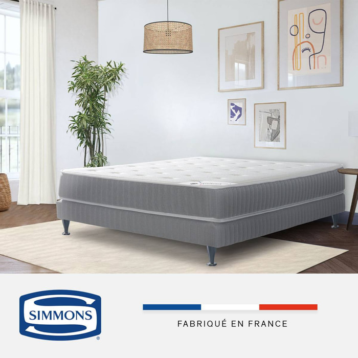 Ensemble matelas H24 ressort ensachés, ferme, sommier