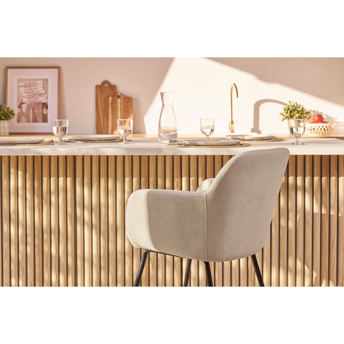 Tabourets de bar en tissu effet velours beige H65 cm (lot de 2) AMIKA