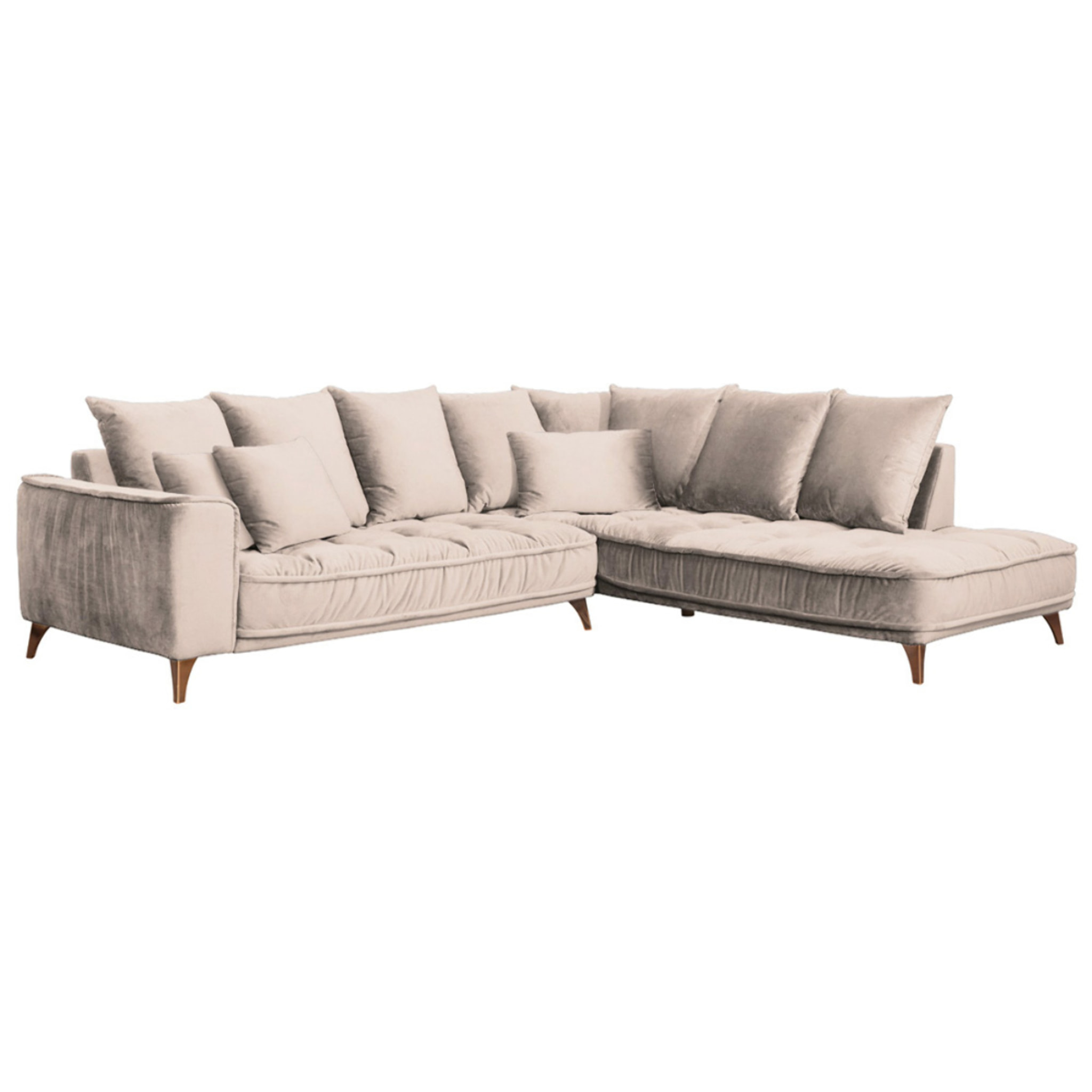 Canapé Velours Angle Droit Beige Altamo - 4 Places