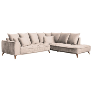 Canapé Velours Angle Droit Beige Altamo - 4 Places