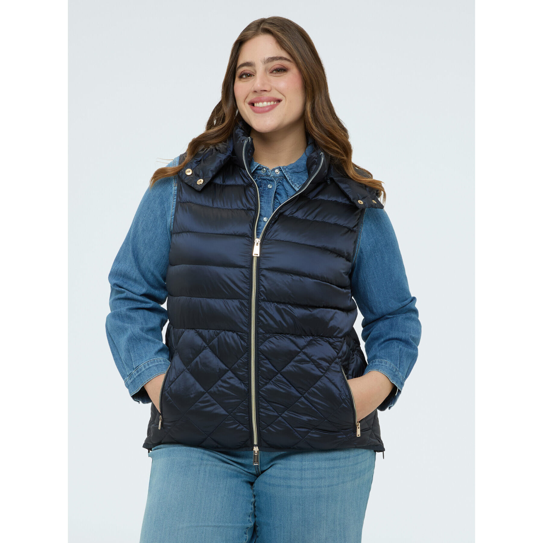 Fiorella Rubino - Piumino smanicato con cappuccio - Blu