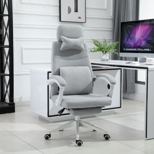 Fauteuil de bureau manager grand confort dossier réglable repose-pied coussin lombaire roulettes 360° lin 62L x 68P x 127H cm gris