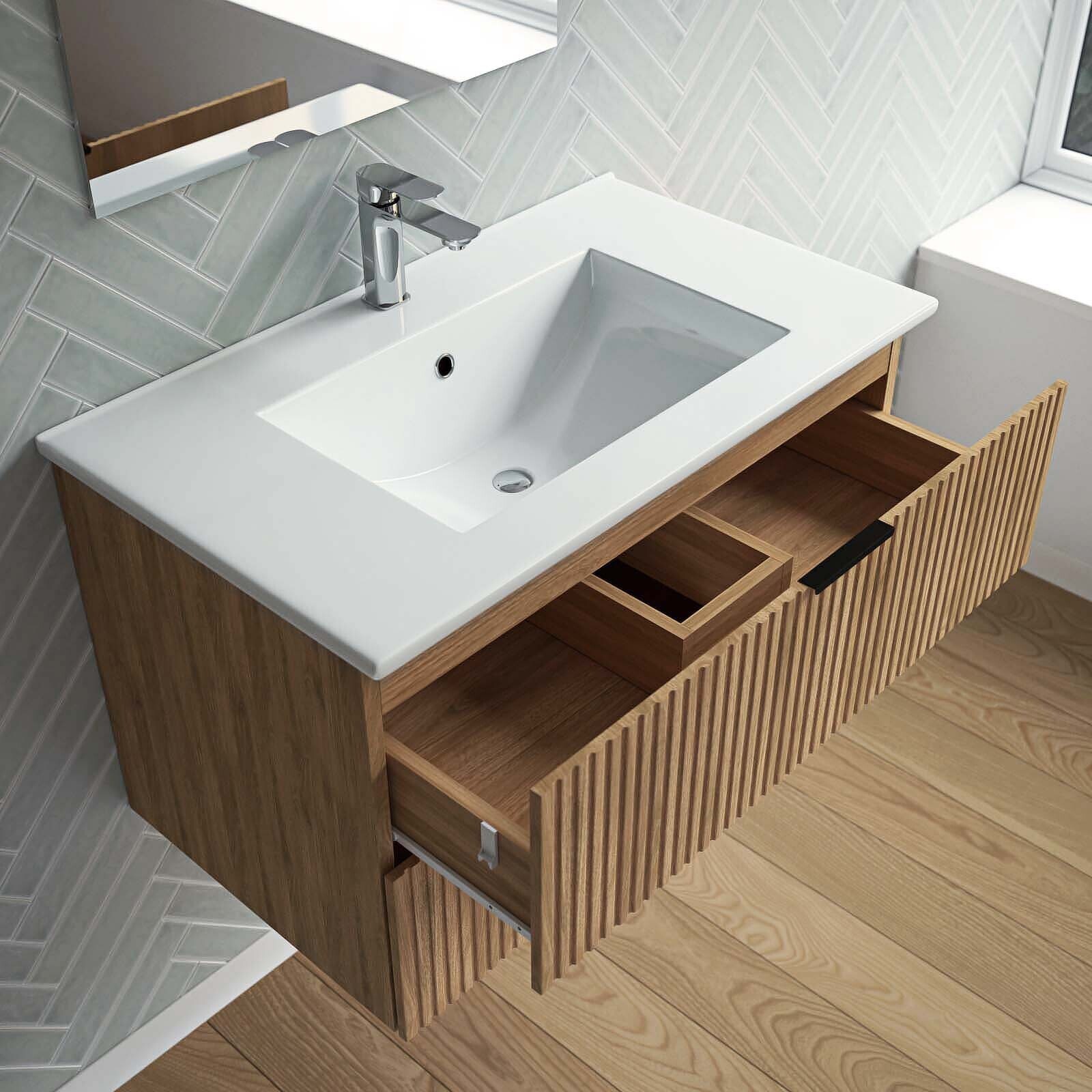 Meuble salle de bain simple vasque 60cm bois MDF ondulé