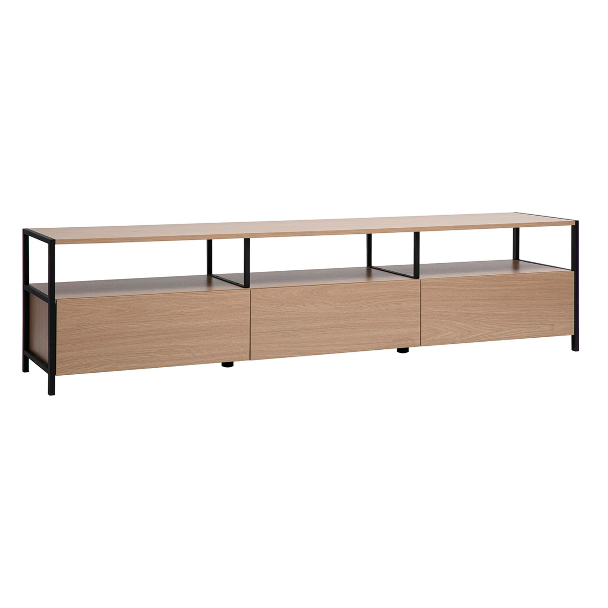 Meuble TV finition bois clair chêne et métal noir L180 cm MAXENCE