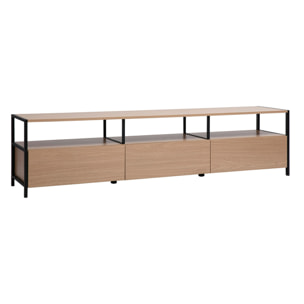 Meuble TV finition bois clair chêne et métal noir L180 cm MAXENCE