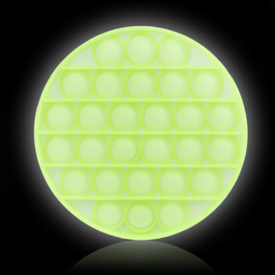 Bubble Pop It Glow giocattolo sensibile antistress, bolle di silicone da spremere e premere. Design rotondo fluorescente, si illumina al buio.