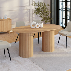 Table à manger extensible Albane 2 pieds pylône effet hêtre 160-200cm
