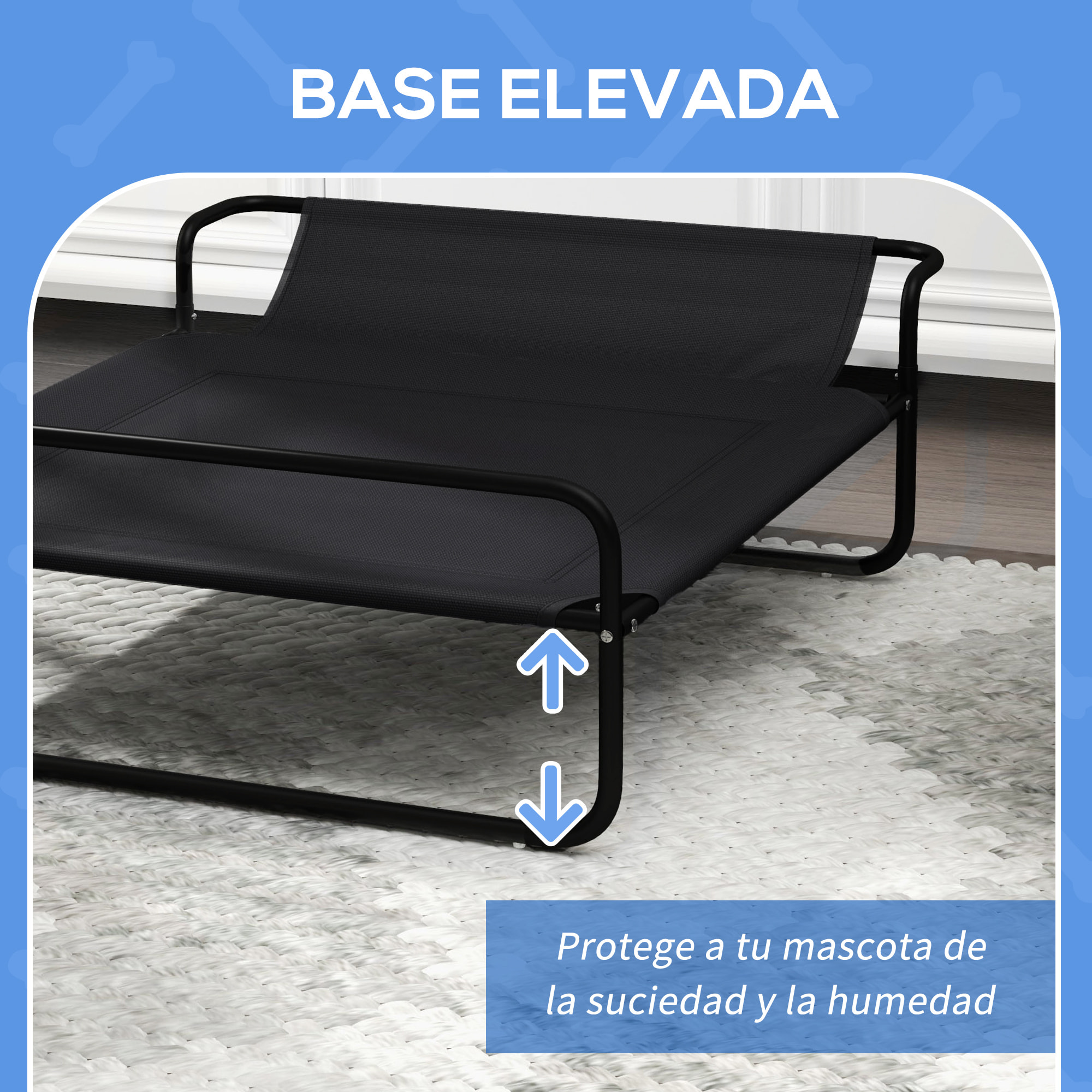 Cama Elevada para Perros, Refrescante y Transpirable, Cama para Perros Pequeños, 91x69x29 cm, Malla de Textilene, Reposacabezas Inclinado, Marco de Metal, para Interior, Exterior, Negro