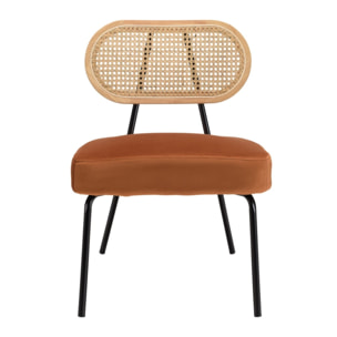 AGATHE - Fauteuil métal noir assise velours orange ambré dossier rotin