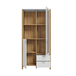 Vaisselier vitré H200 cm 2 tiroirs 2 portes décor gris clair - BOLERO