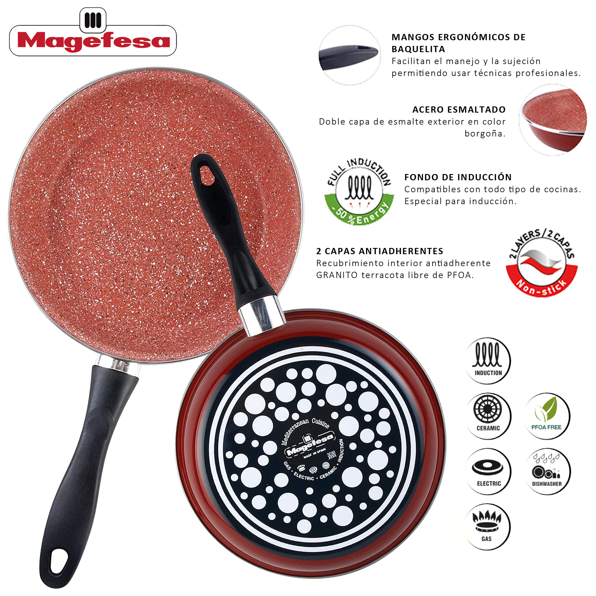 Magefesa colección Toscana sartén 32 en acero esmaltado vitrificado, apto inducción y lavavajillas