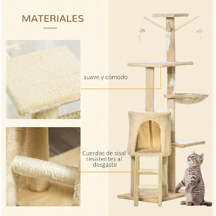 Árbol para gatos Rascador Grande 50x35x134,2 cm con Nidos Plataformas Casetas Ratón de Juego Hamaca Postes de Sisal Cubierto de Felpa Beige