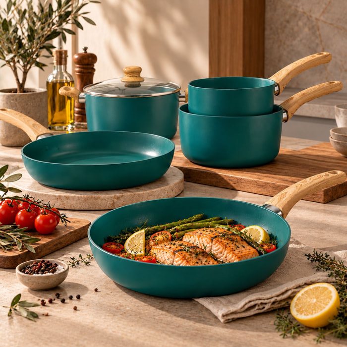 Batterie de cuisine 7 pièces en céramique bleu - tous feux COLORAMA