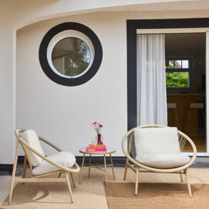 Set de 2 fauteuils de jardin avec table acier et rotin NAROLA