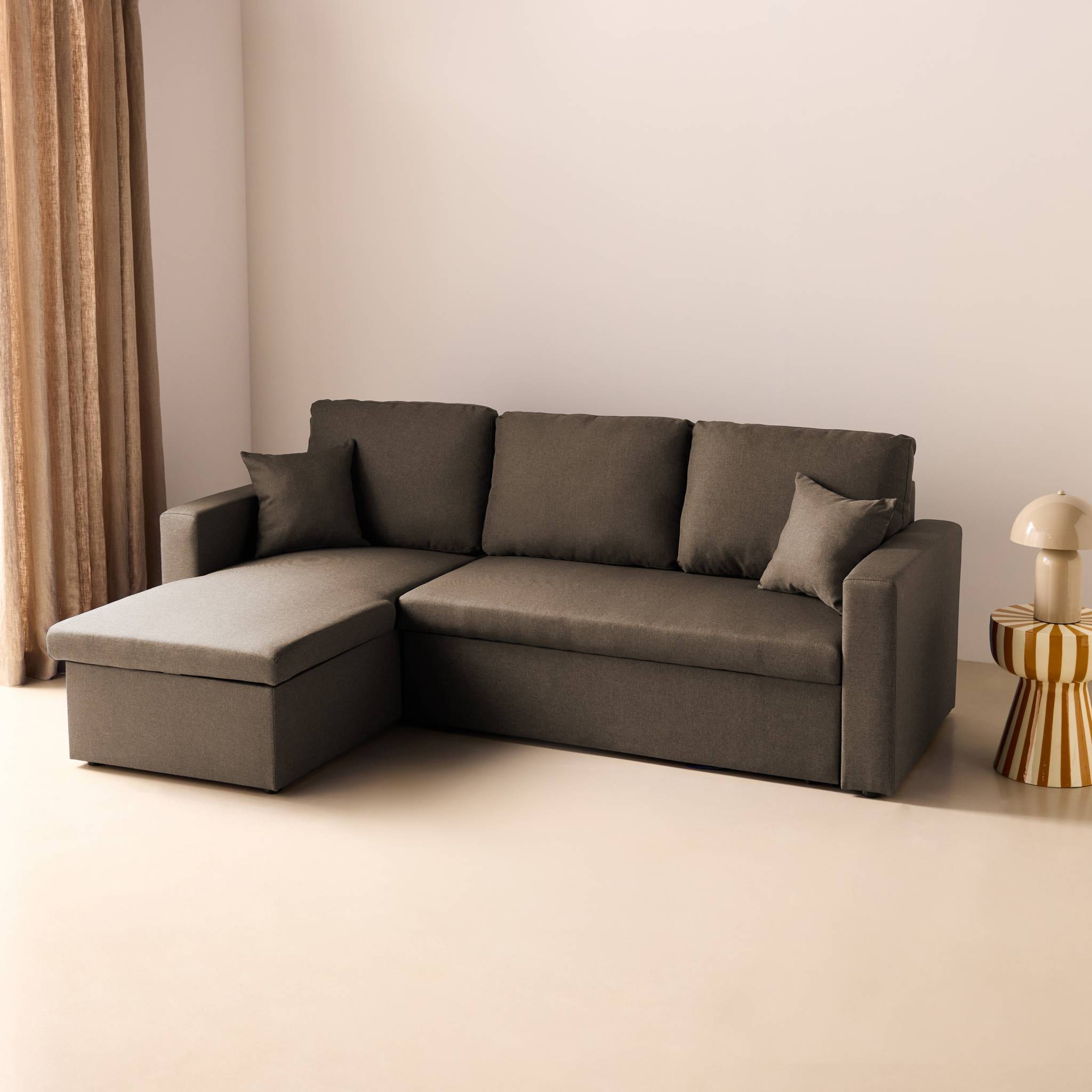 Canapé d'angle convertible réversible 3 places tissu avec coffre IDA