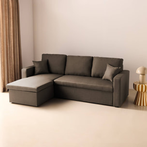 Canapé d'angle convertible réversible 3 places tissu avec coffre IDA