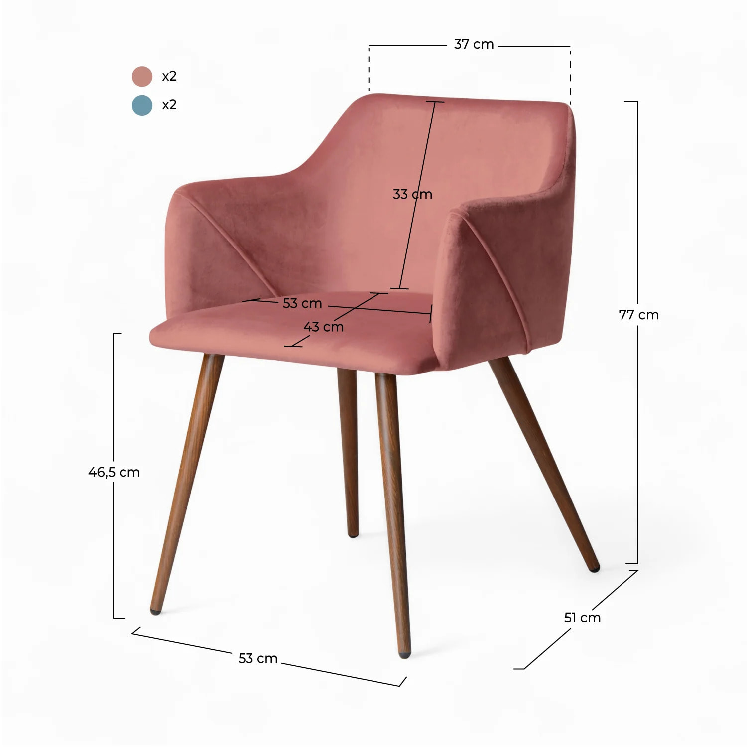 Pack 4 chaises en velours bleu et rose - Daisy