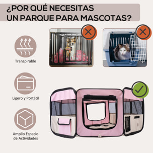 Parque Plegable para Perros y Gatos, Corralito Portátil para Animales Pequeños Impermeable de Tela Oxford con 2 Puertas, para Exterior e Interior, Ø90x41 cm, Rosa