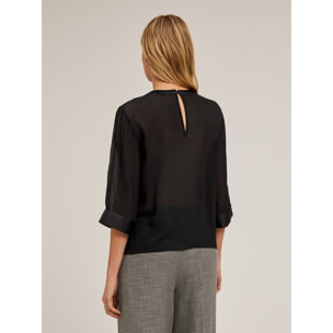 Motivi - Blusa fluida bimaterica - Nero