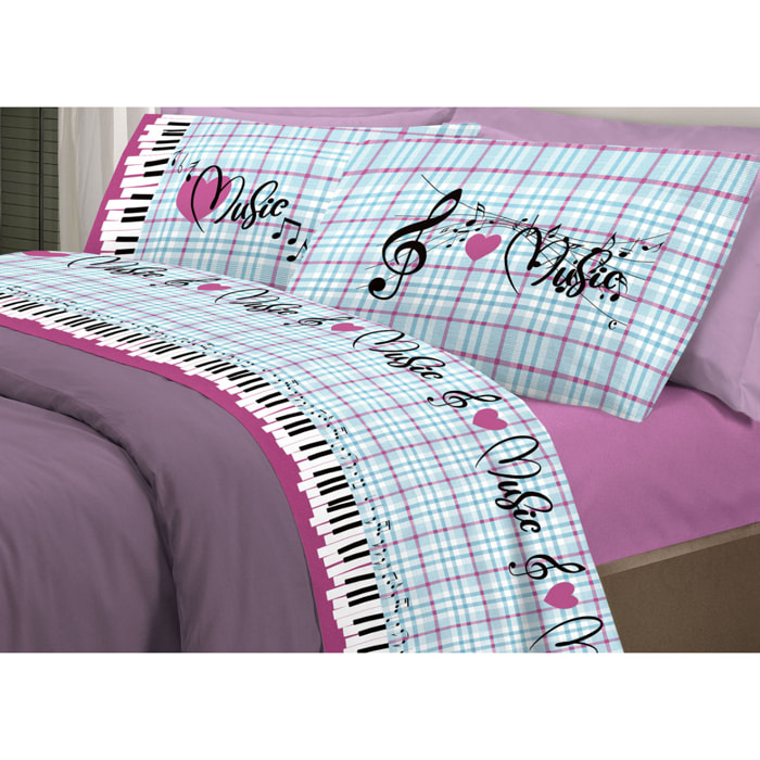 Completo Lenzuola 100% Cotone Musica Rosa