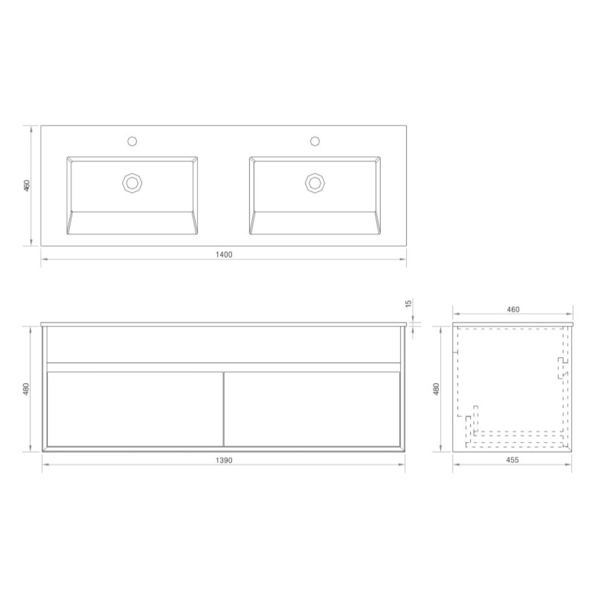 Meuble simple vasque 140 cm chêne Aquaroca